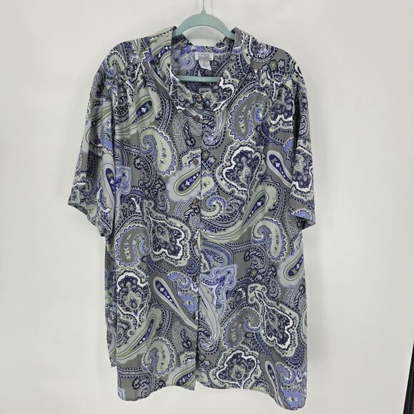Only necessities womens size 4X purple blue paisley button up short sleeve shirt - Picture 8 of 8